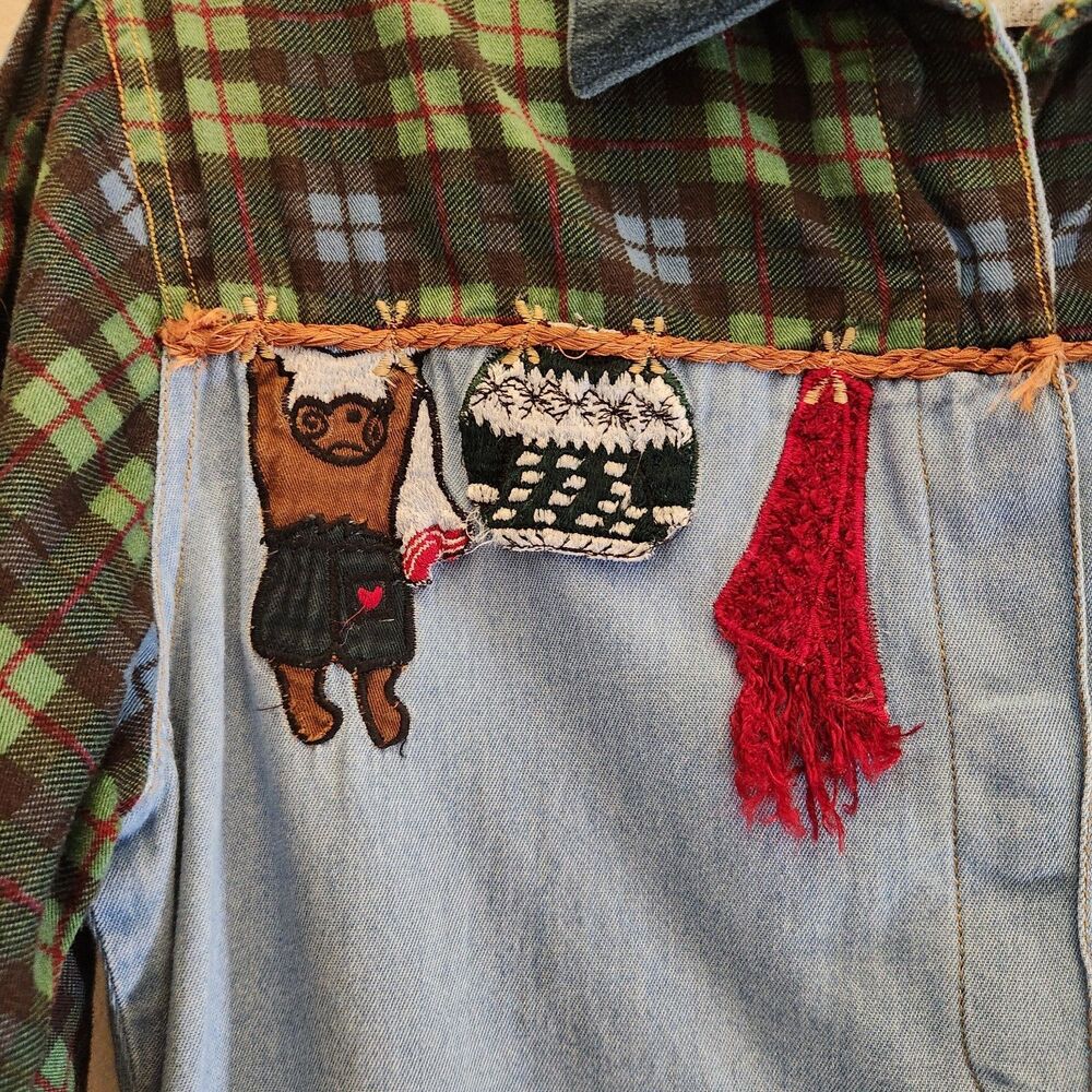 Vtg 90s Bill Blass Winter Cabin Christmas Holiday Ski Lodge Flannel Button Down - Picture 2 of 9